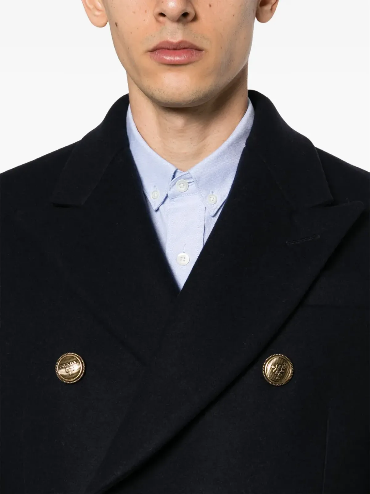 Prada ダブルブレスト ピークラペル コート - ブルー - 画像5