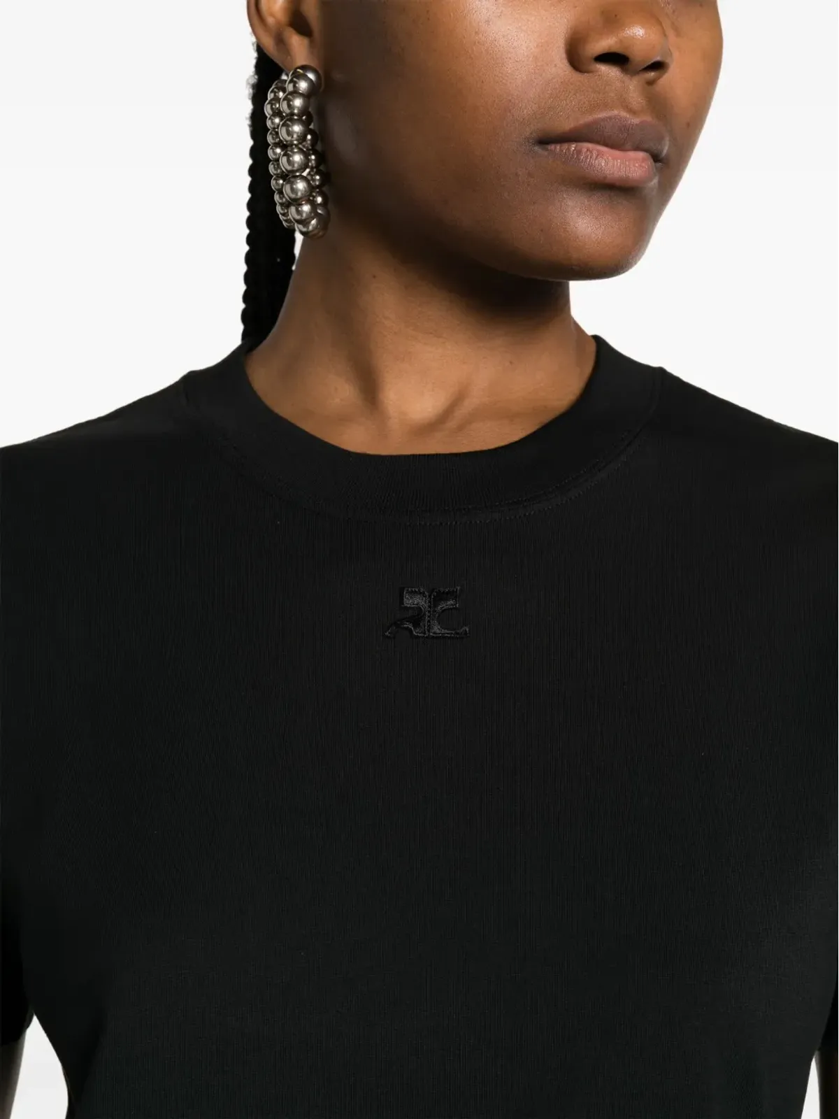 Courrèges ロゴ刺繍コットンTシャツ - ブラック - 画像5