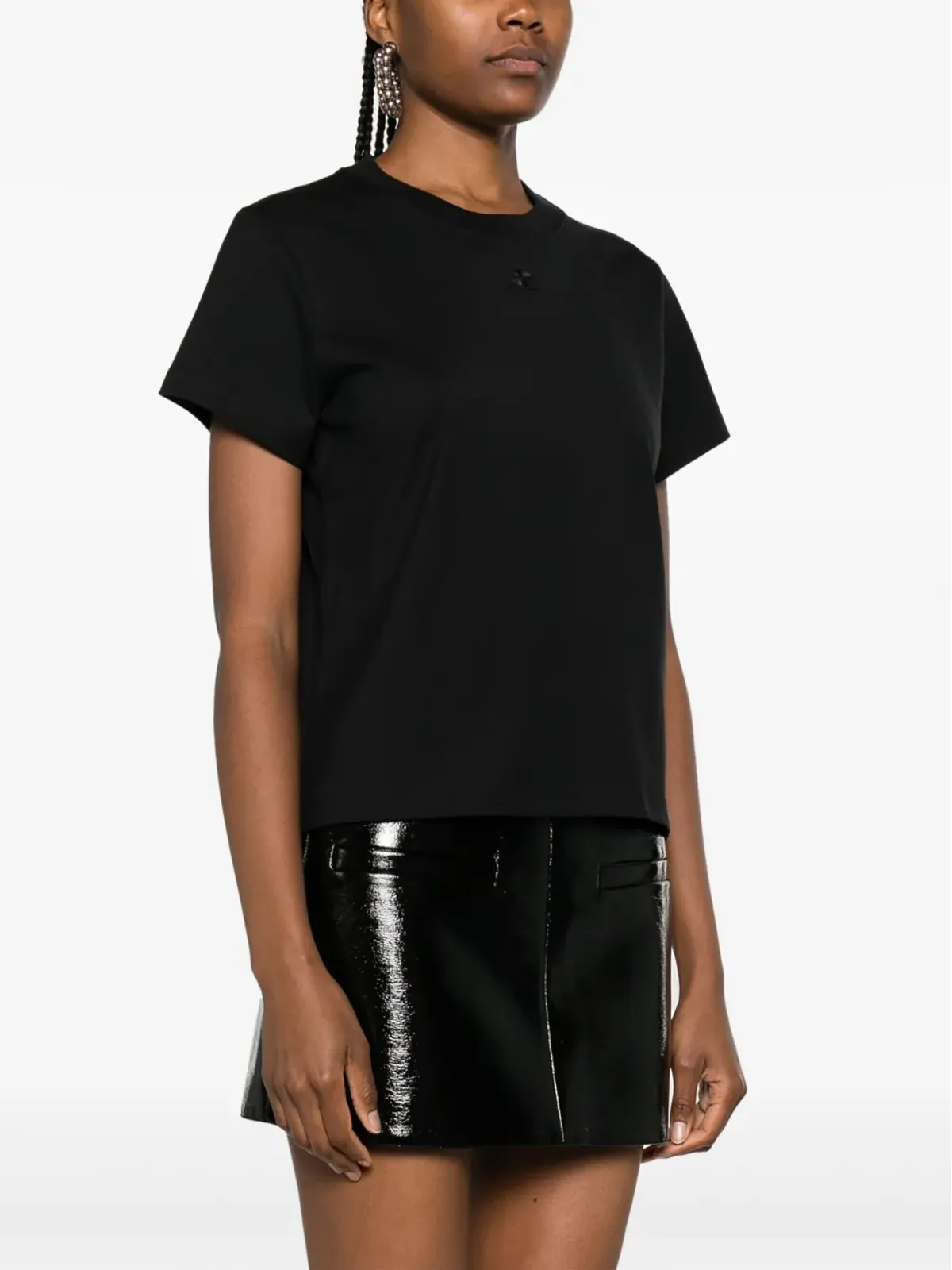 Courrèges ロゴ刺繍コットンTシャツ - ブラック - 画像3