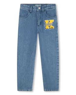 Kenzo Kids ロゴアップリケ入りミッドライズストレートジーンズ - Blue - サムネイル1