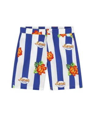 Kenzo Kids ロゴプリントストライプコットンショーツ - サムネイル1