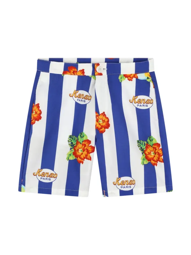 Kenzo Kids Kenzo Kids ロゴプリントストライプコットンショーツの商品画像