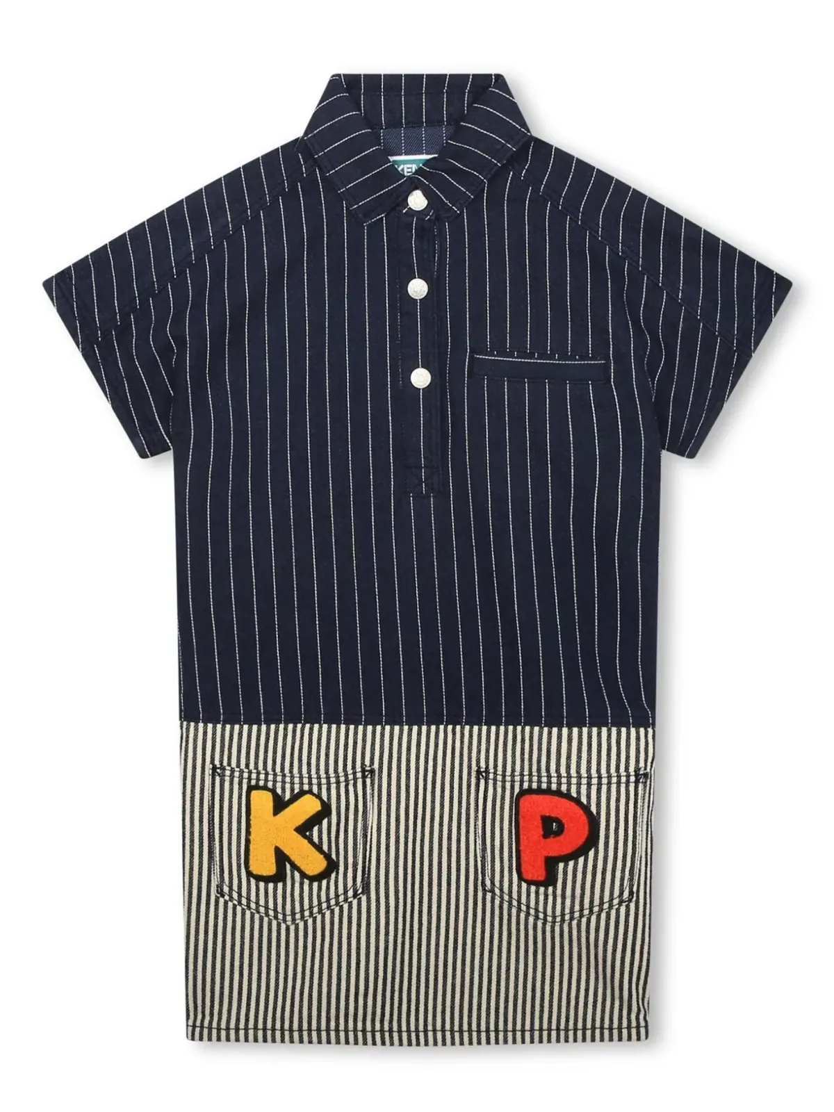 Kenzo Kids ロゴアップリケ コットンドレス ブルー - 画像1