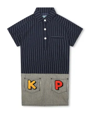 Kenzo Kids ロゴアップリケ コットンドレス ブルー - サムネイル1