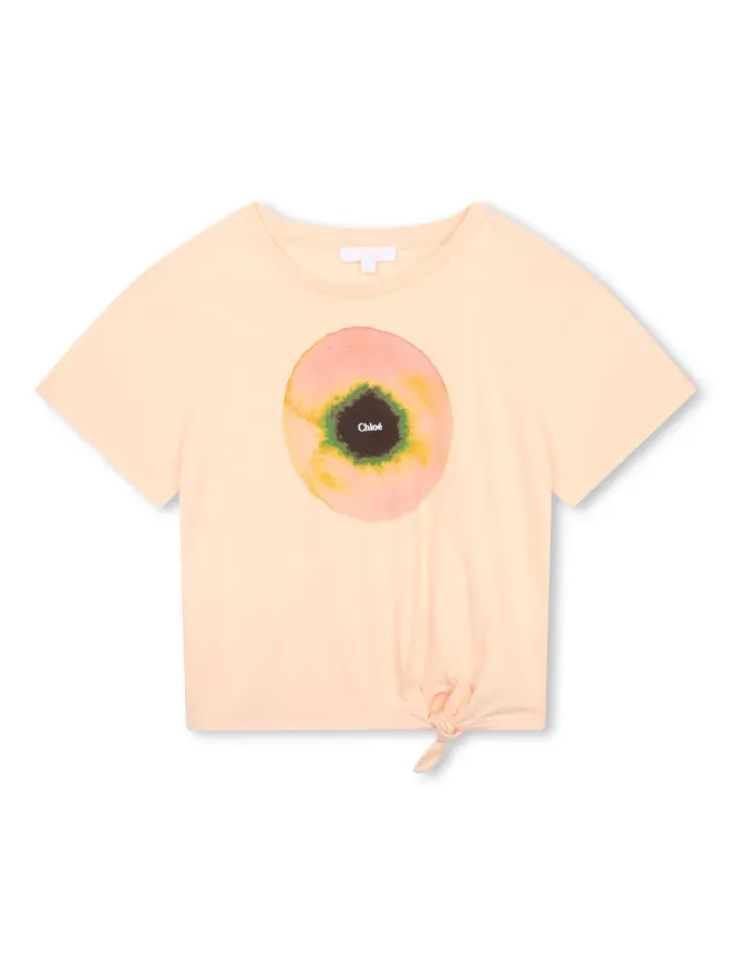 Chloé Kids Chloé Kids グラフィックプリント オーガニックコットン Tシャツ（ピンク）の商品画像