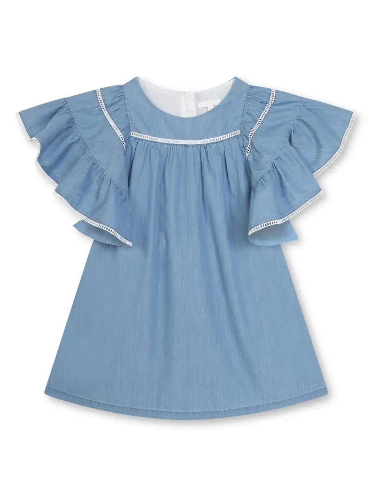 Chloé Kids フリルディテールのオーガニックコットンドレス（ブルー） - 画像1