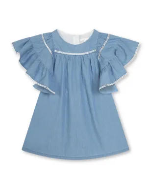 Chloé Kids フリルディテールのオーガニックコットンドレス（ブルー） - サムネイル1