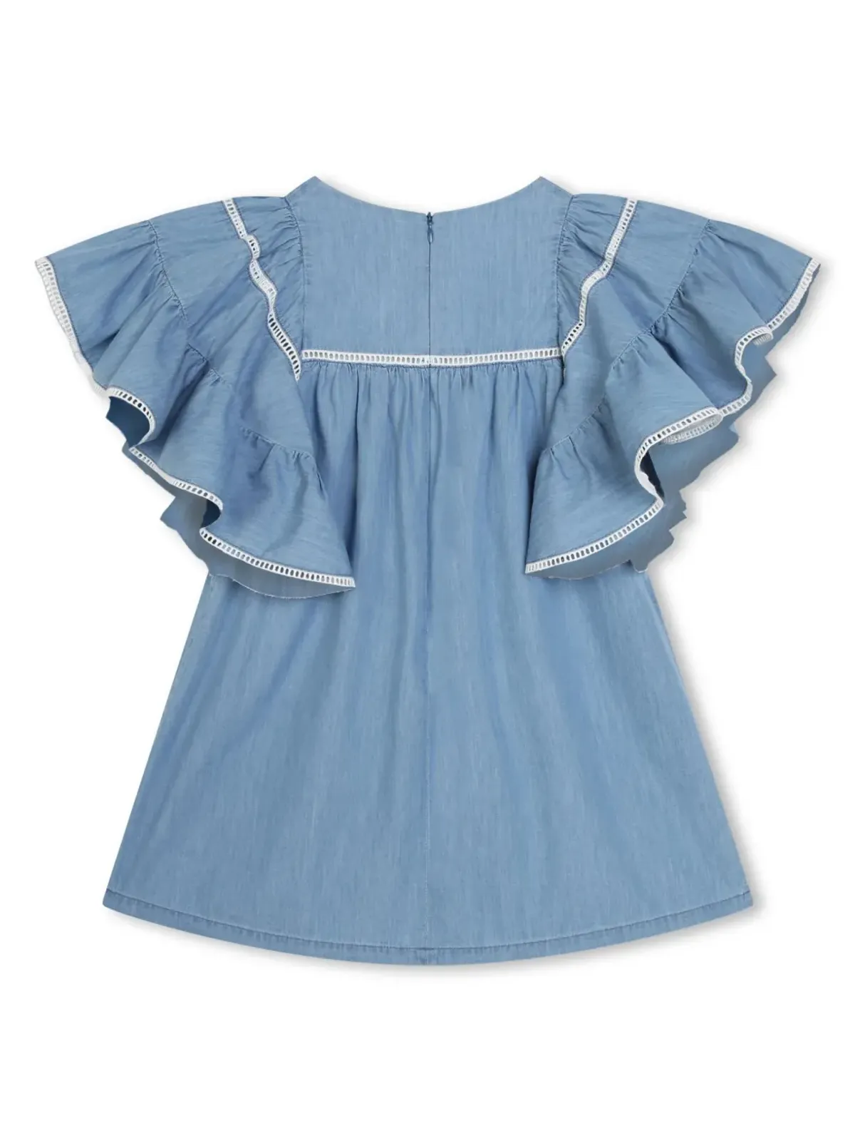 Chloé Kids フリルディテールのオーガニックコットンドレス（ブルー） - 画像2