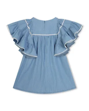 Chloé Kids フリルディテールのオーガニックコットンドレス（ブルー） - サムネイル2