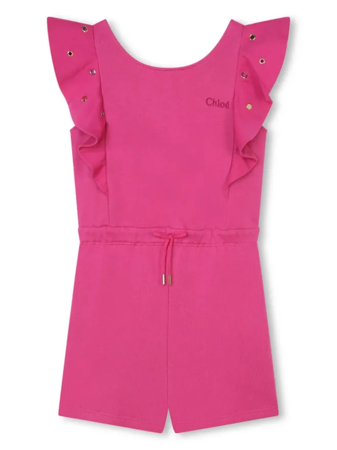 Chloé Kids Chloé Kids アイレットディテール入りオーガニックコットン・プレイスーツ（ピンク）の商品画像