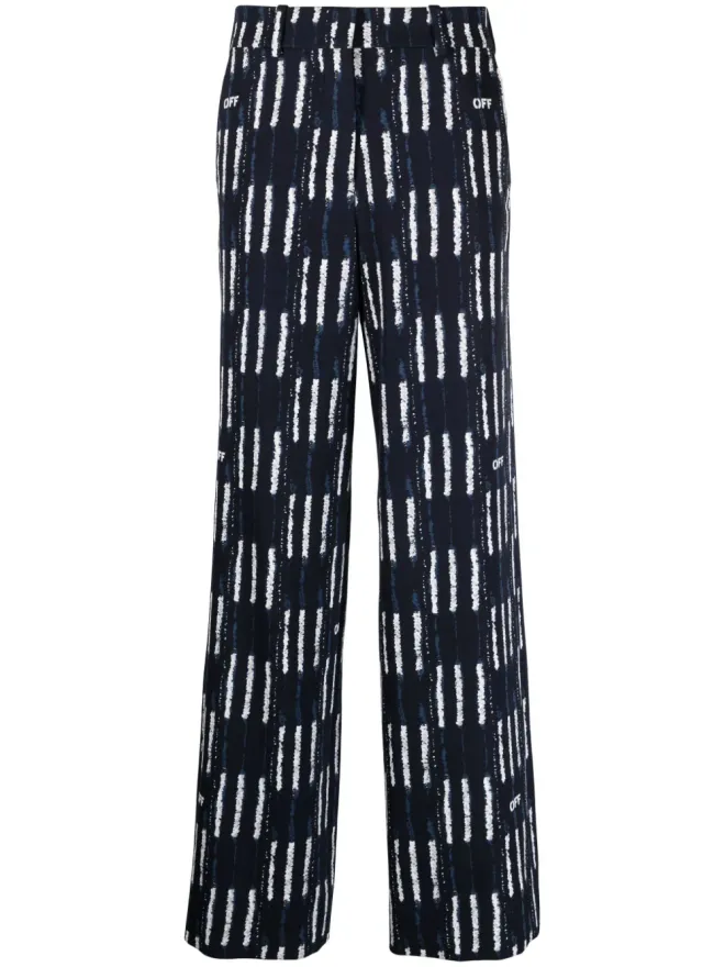 OFF-WHITE Off-White シボリ柄グラフィックプリントのワイドレッグパンツ - ブルーの商品画像