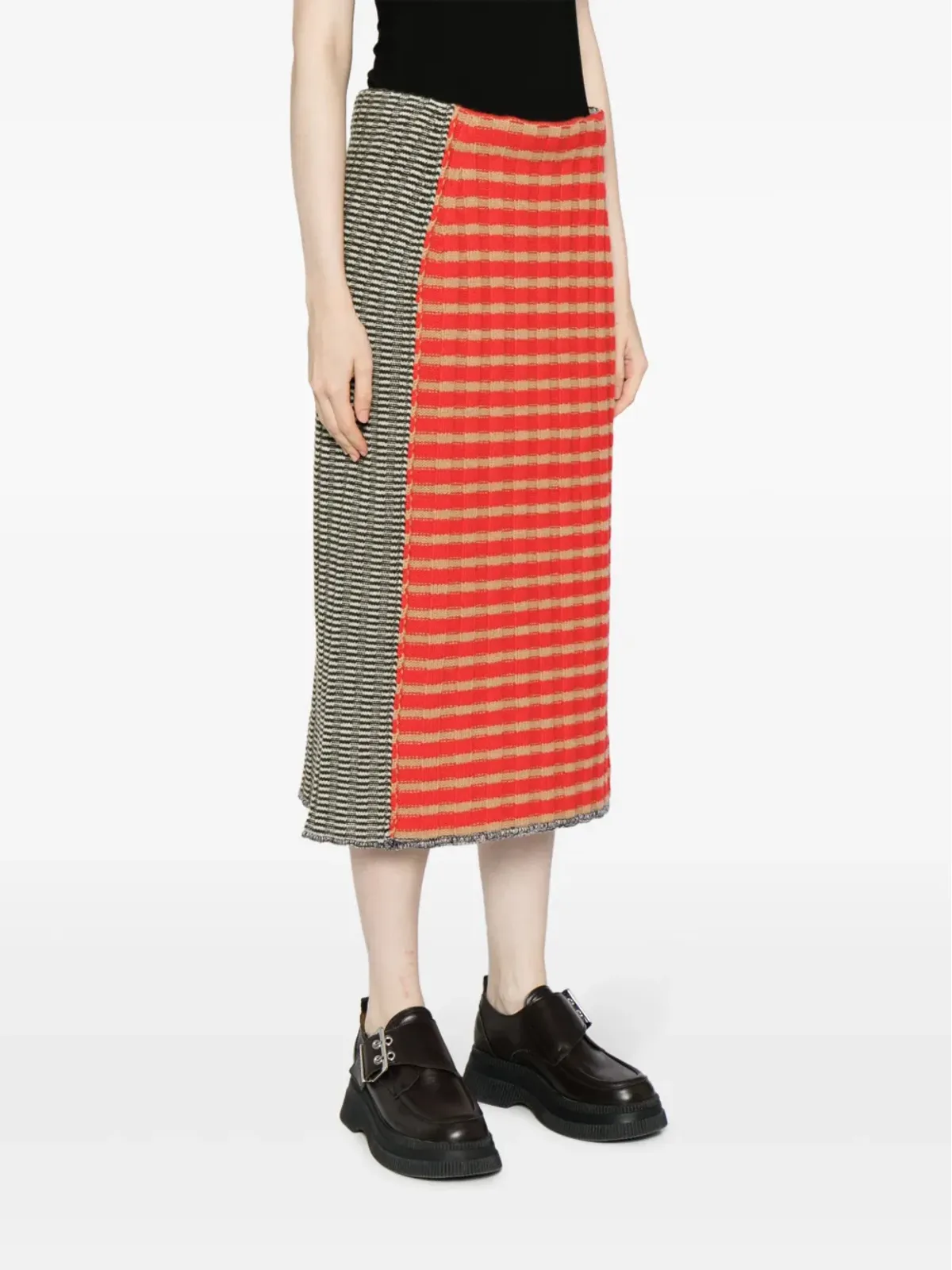 YANYAN KNITS チェック柄ニットスカート - 画像3