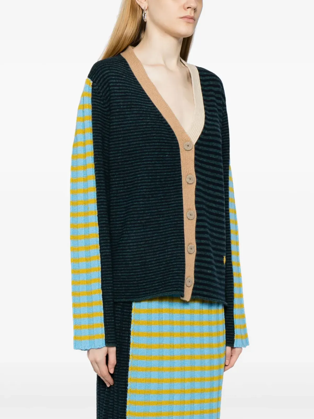 YANYAN KNITS ロゴ刺繍Vネックカーディガン - 画像3