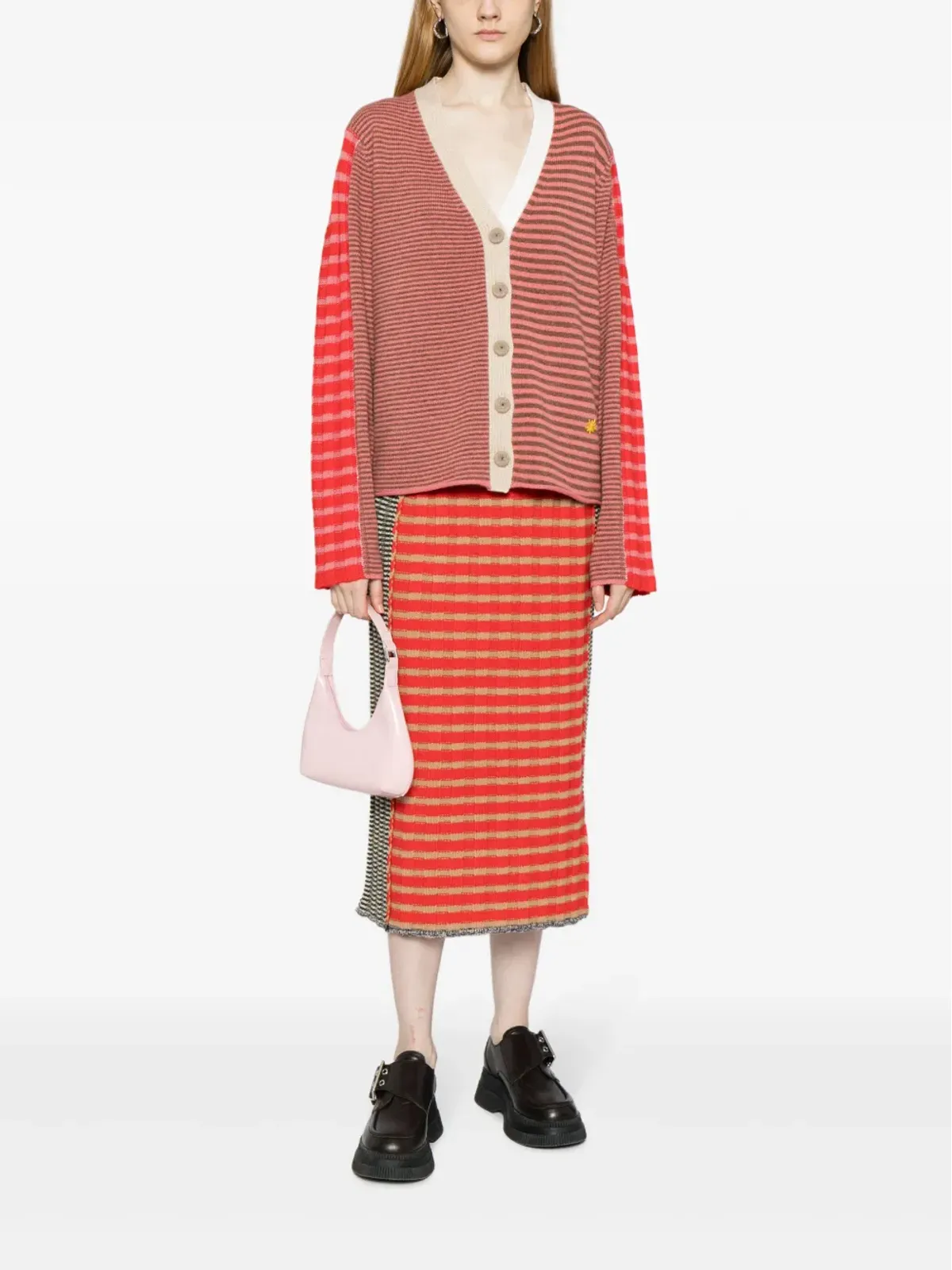 YANYAN KNITS ストライプVネックカーディガン - 画像2
