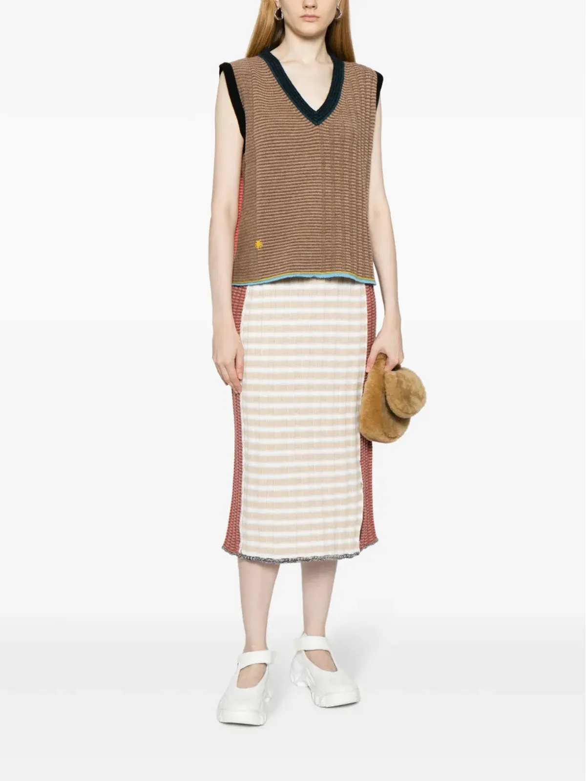 YANYAN KNITS ストライプ Vネック ニットトップ - 画像2