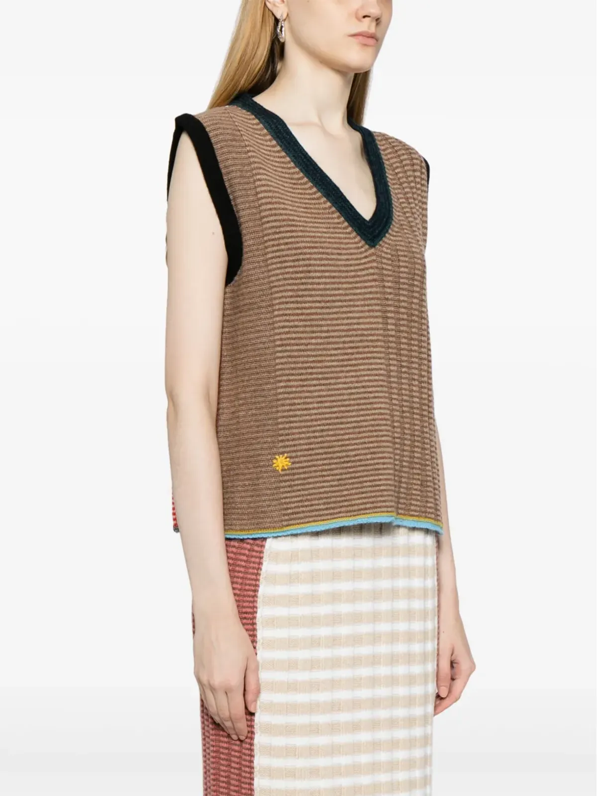 YANYAN KNITS ストライプ Vネック ニットトップ - 画像3