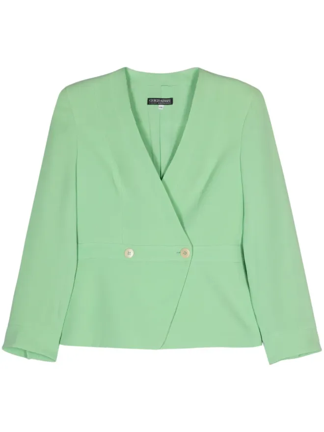 Giorgio Armani Pre-Owned Giorgio Armani Pre-Owned 1990s ダブルブレスト シルク ブレザー - グリーンの商品画像