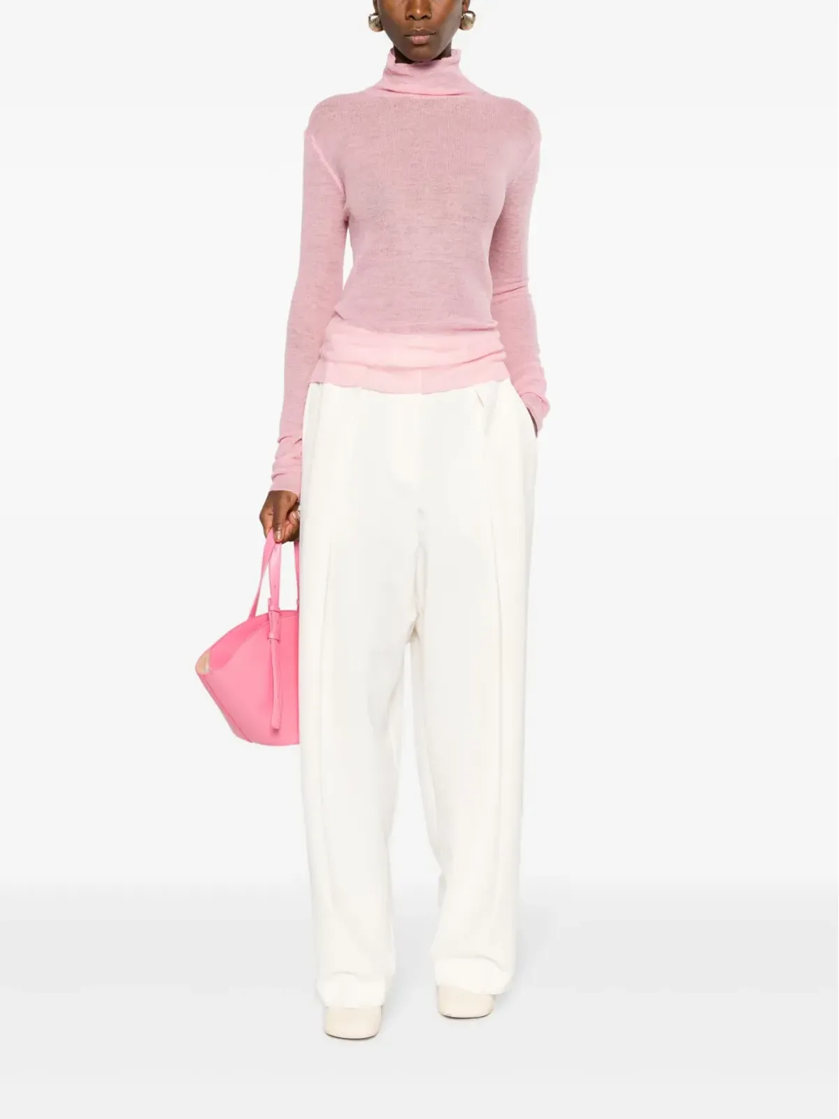 Jil Sander 半透け感のあるロゴパッチ ニットセーター ピンク - 画像2