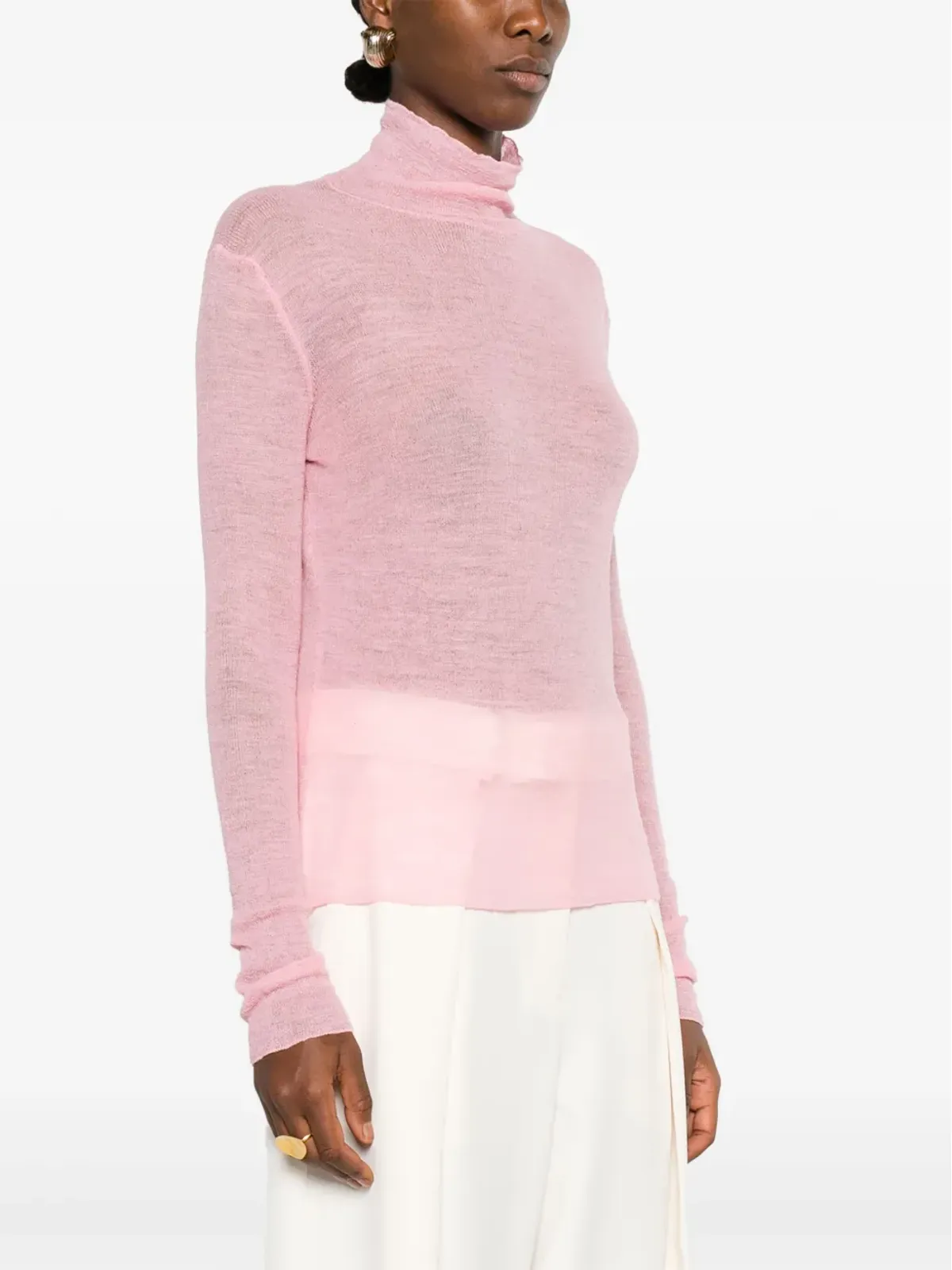 Jil Sander 半透け感のあるロゴパッチ ニットセーター ピンク - 画像3