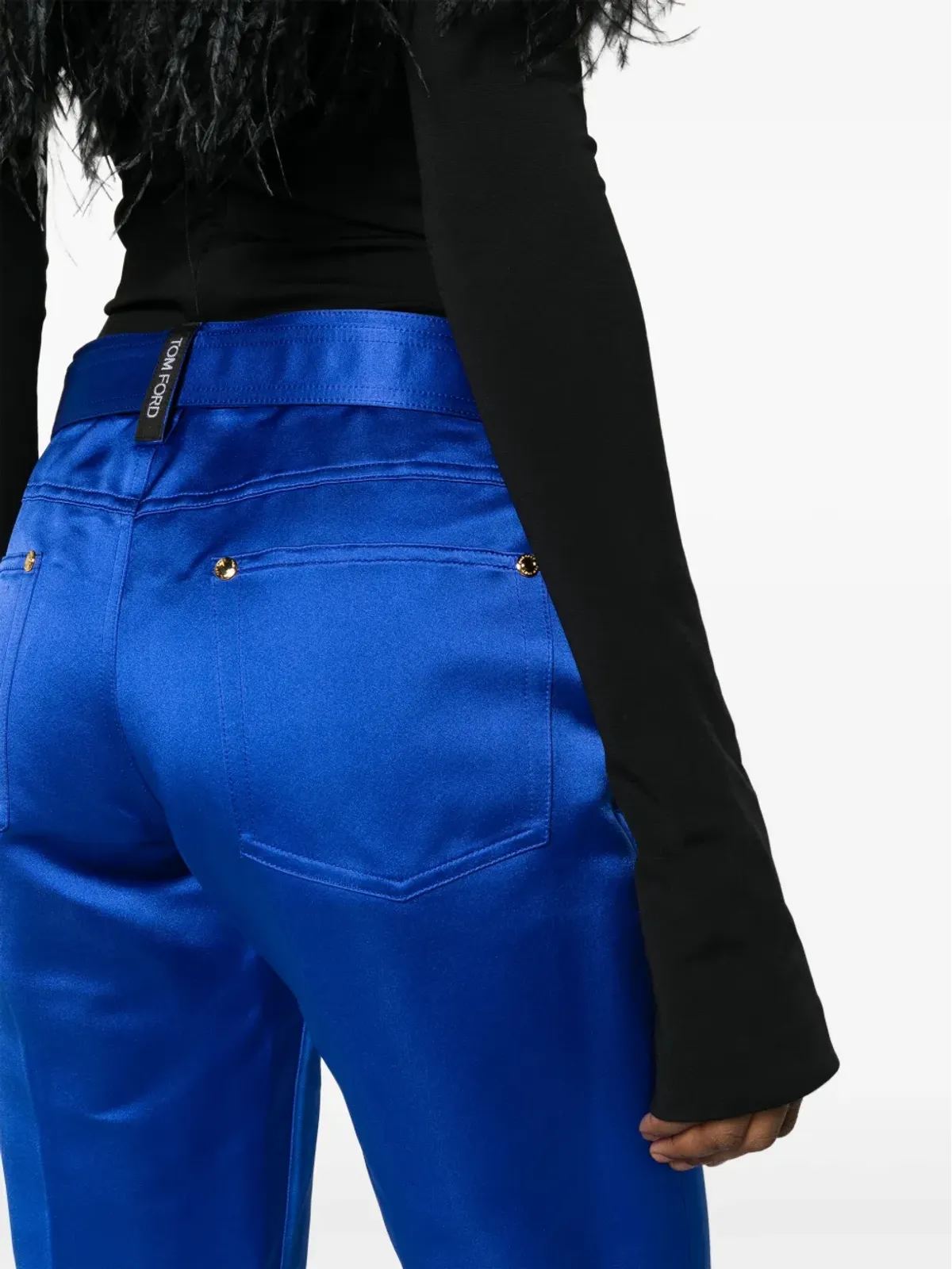 TOM FORD クロップド シルクサテン トラウザー ブルー - 画像5
