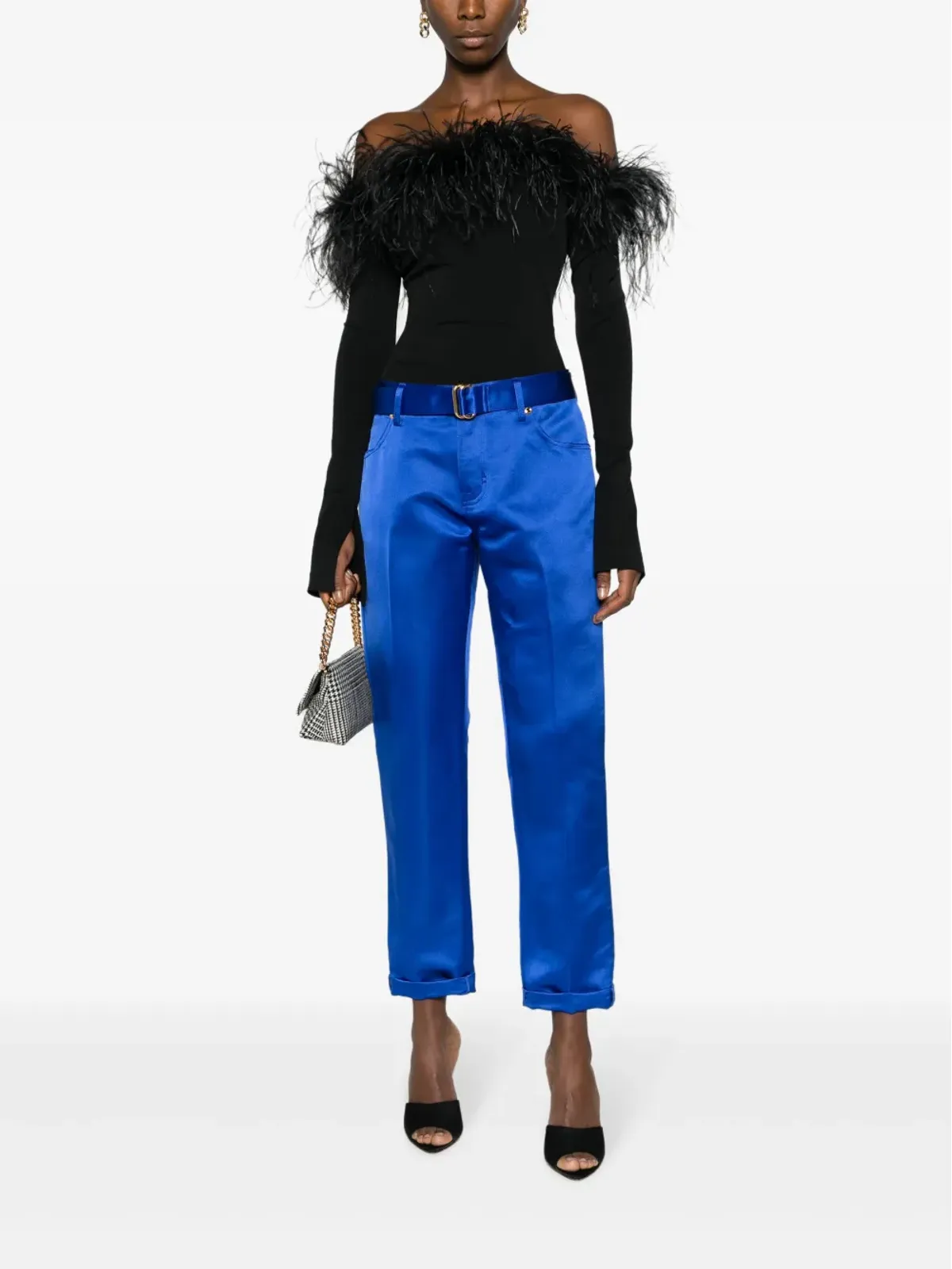TOM FORD クロップド シルクサテン トラウザー ブルー - 画像2