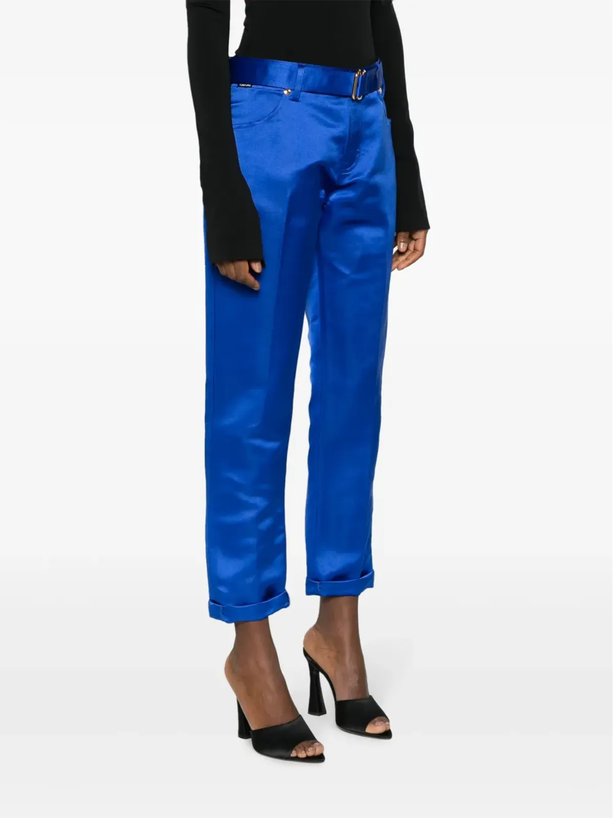 TOM FORD クロップド シルクサテン トラウザー ブルー - 画像3