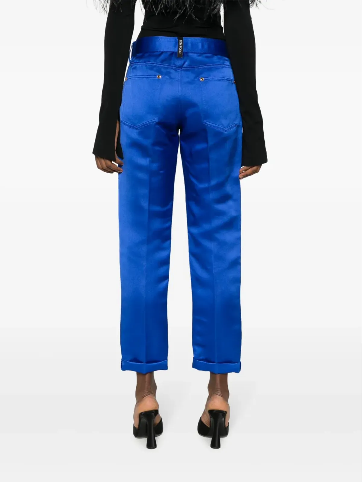 TOM FORD クロップド シルクサテン トラウザー ブルー - 画像4