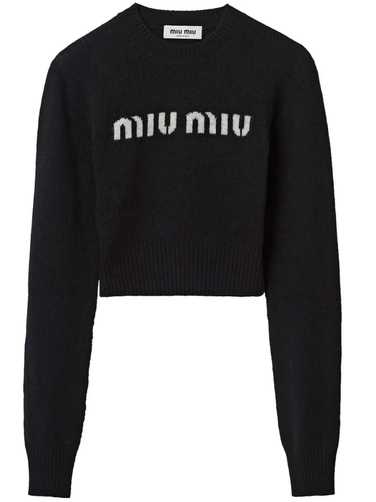 Miu Miu ロゴ入りインターシャカシミヤジャンパー ブラック - 画像1