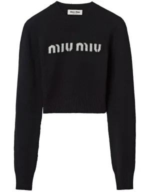 Miu Miu ロゴ入りインターシャカシミヤジャンパー ブラック - サムネイル1