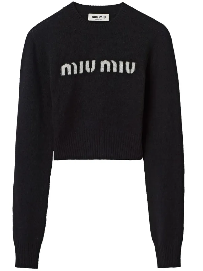 Miu Miu Miu Miu ロゴ入りインターシャカシミヤジャンパー ブラックの商品画像