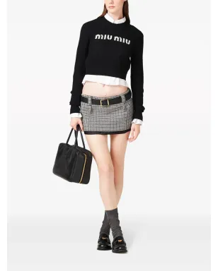Miu Miu ロゴ入りインターシャカシミヤジャンパー ブラック - サムネイル2