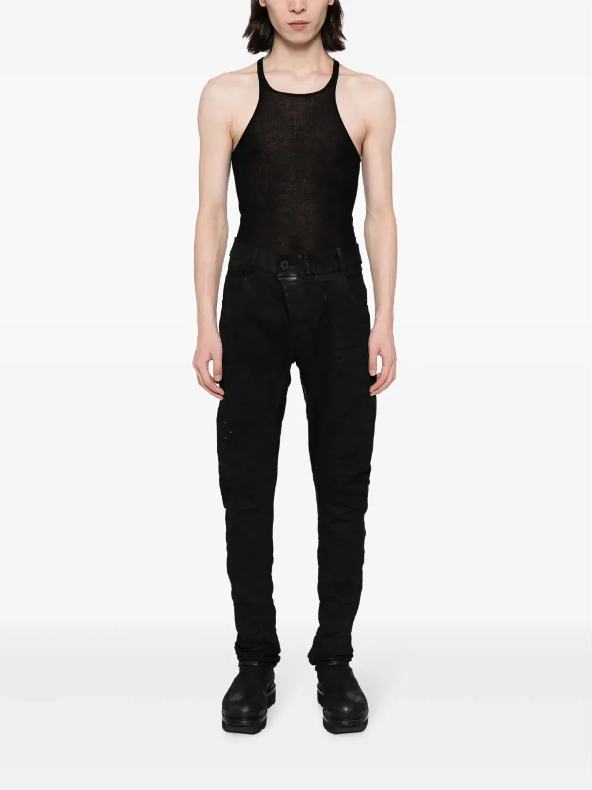 Boris Bidjan Saberi ディストレスド・ドロップクロッチ・スキニーパンツ - 画像2