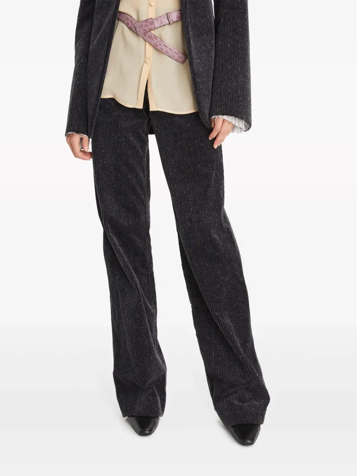 Tory Burch ワイドレッグ コーデュロイパンツ グレー - 画像5