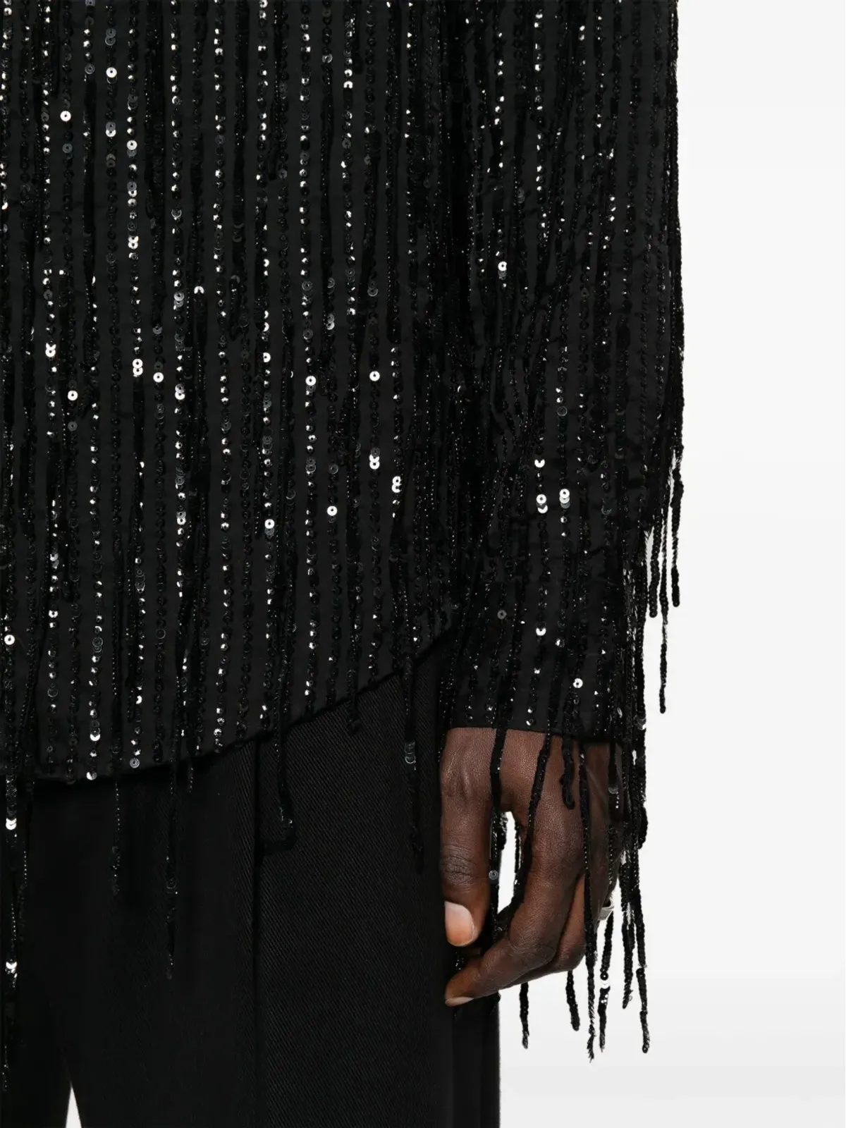 AMIRI スパンコール付きストレートポイントカラー シャツ ブラック - 画像5