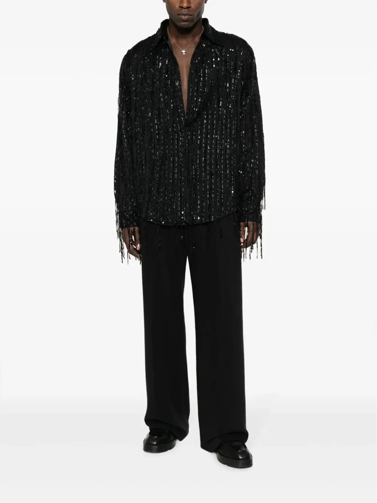 AMIRI スパンコール付きストレートポイントカラー シャツ ブラック - 画像2