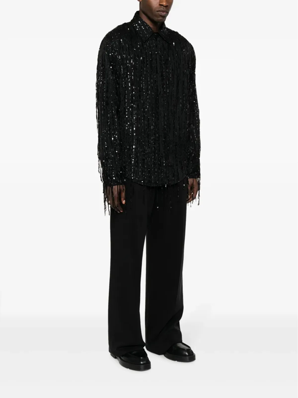 AMIRI スパンコール付きストレートポイントカラー シャツ ブラック - 画像3