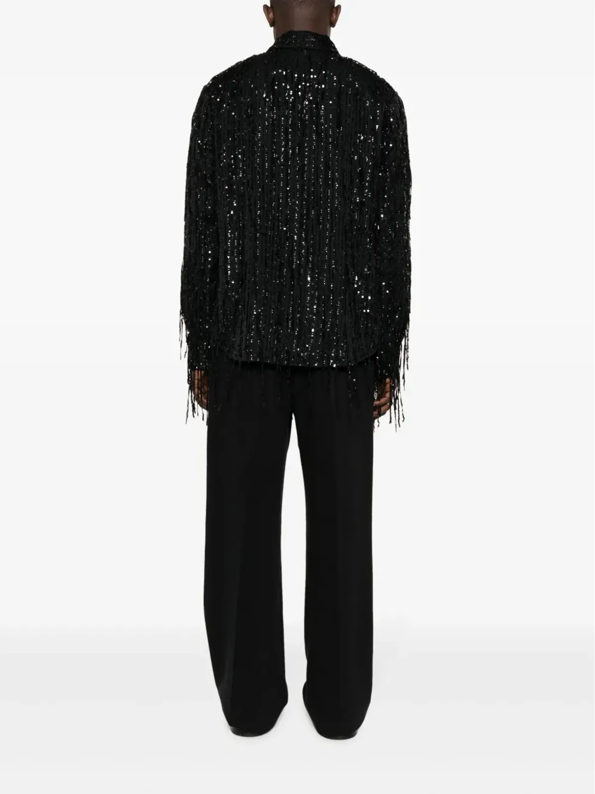 AMIRI スパンコール付きストレートポイントカラー シャツ ブラック - 画像4