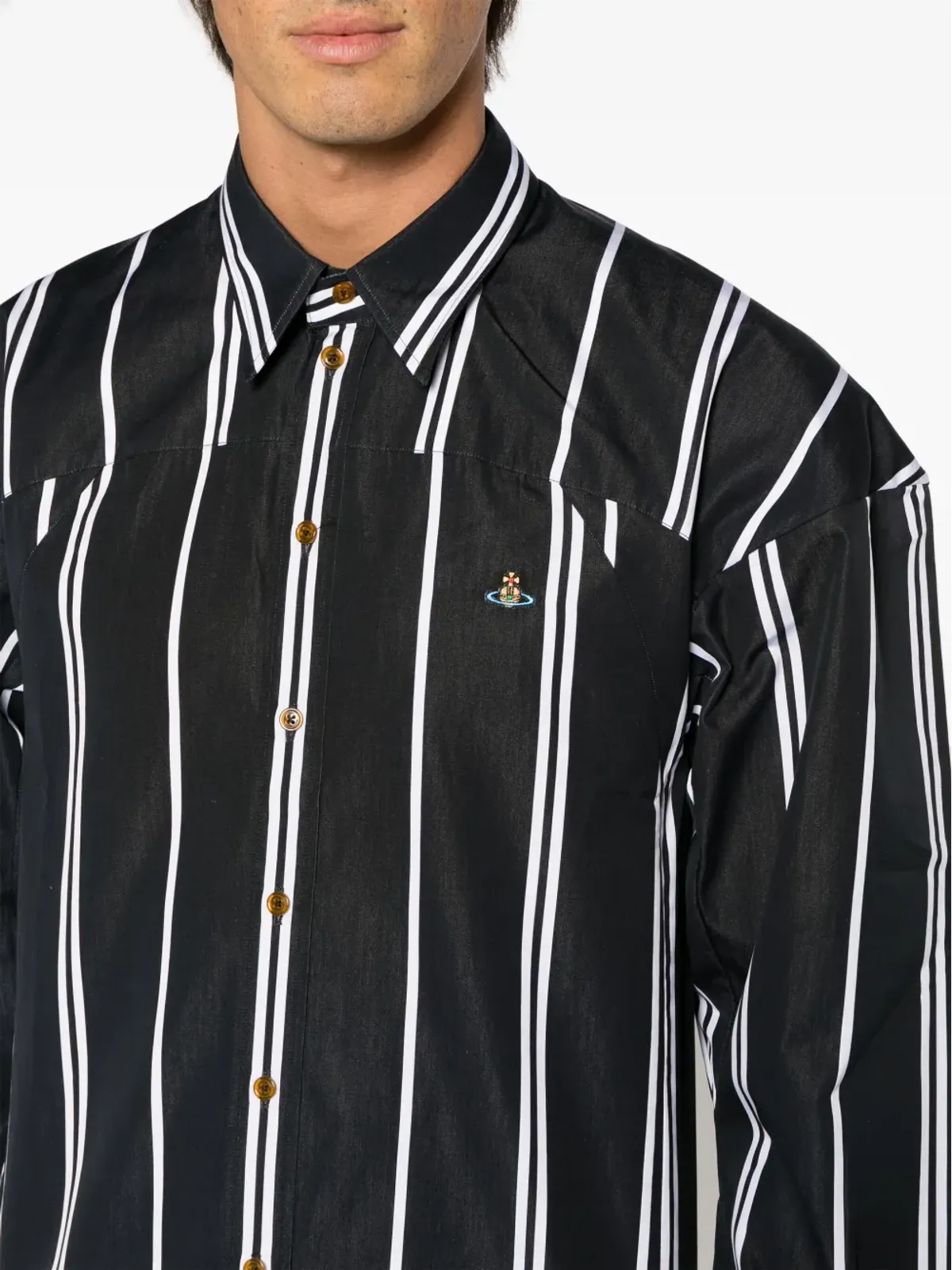 Vivienne Westwood Orb-logo stripe-print シャツ - ブラック - 画像5