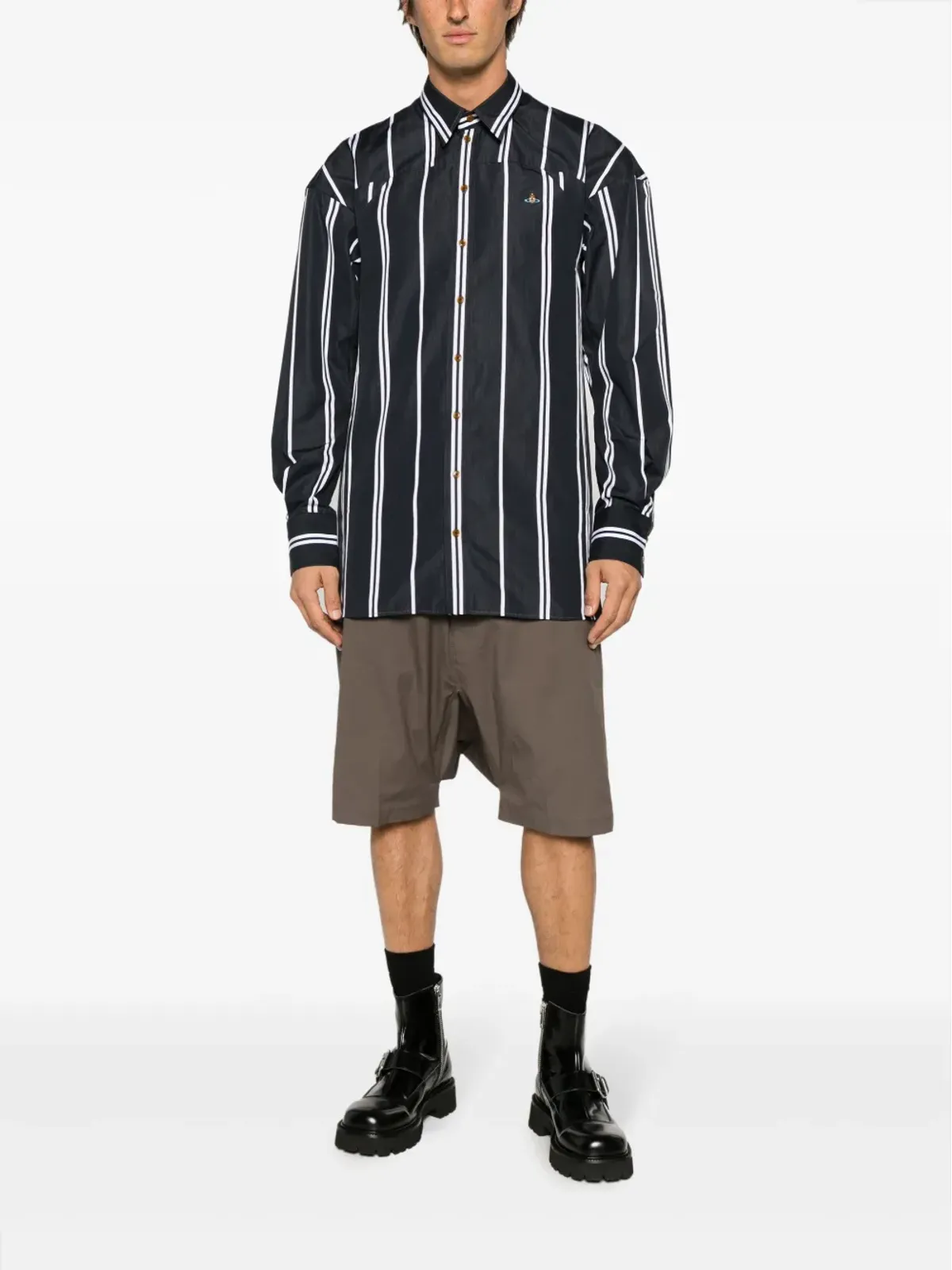 Vivienne Westwood Orb-logo stripe-print シャツ - ブラック - 画像2