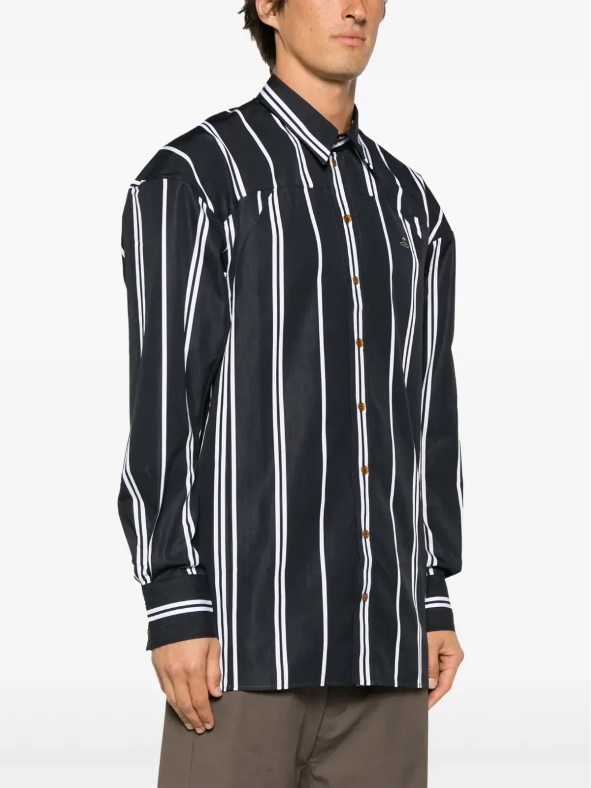 Vivienne Westwood Orb-logo stripe-print シャツ - ブラック - 画像3