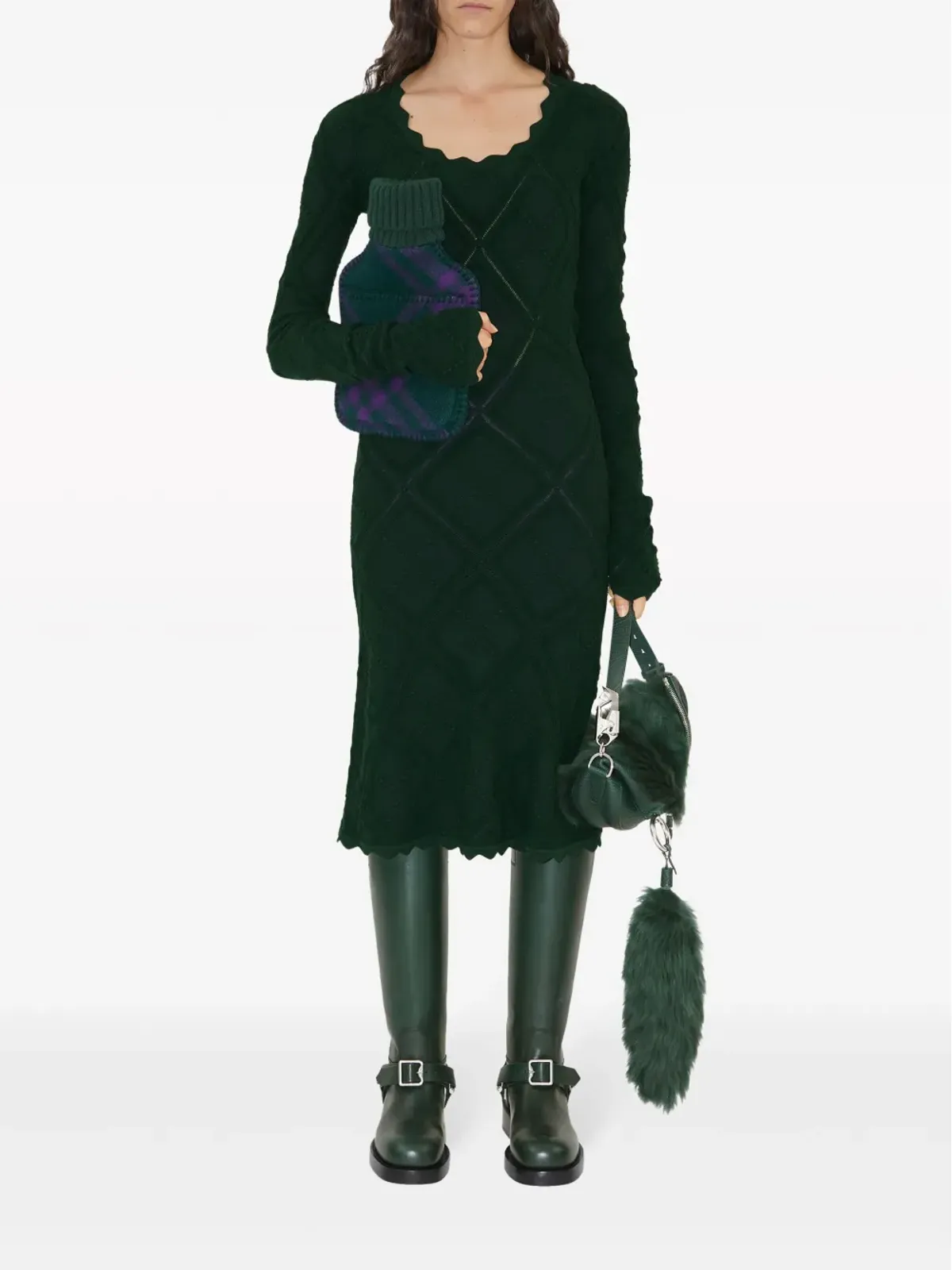 Burberry アラン長袖ニットドレス - グリーン - 画像2