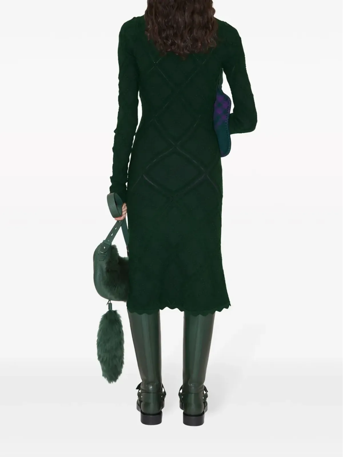 Burberry アラン長袖ニットドレス - グリーン - 画像4