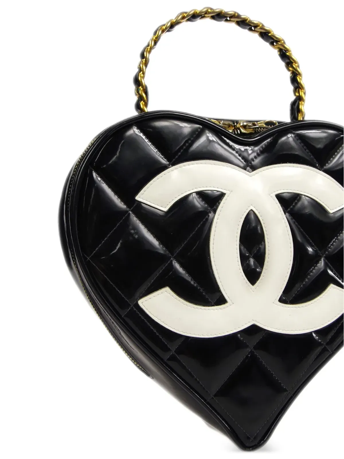 CHANEL ビンテージ 1995年 CCステッチ ハート型 バニティバッグ ブラック - 画像3