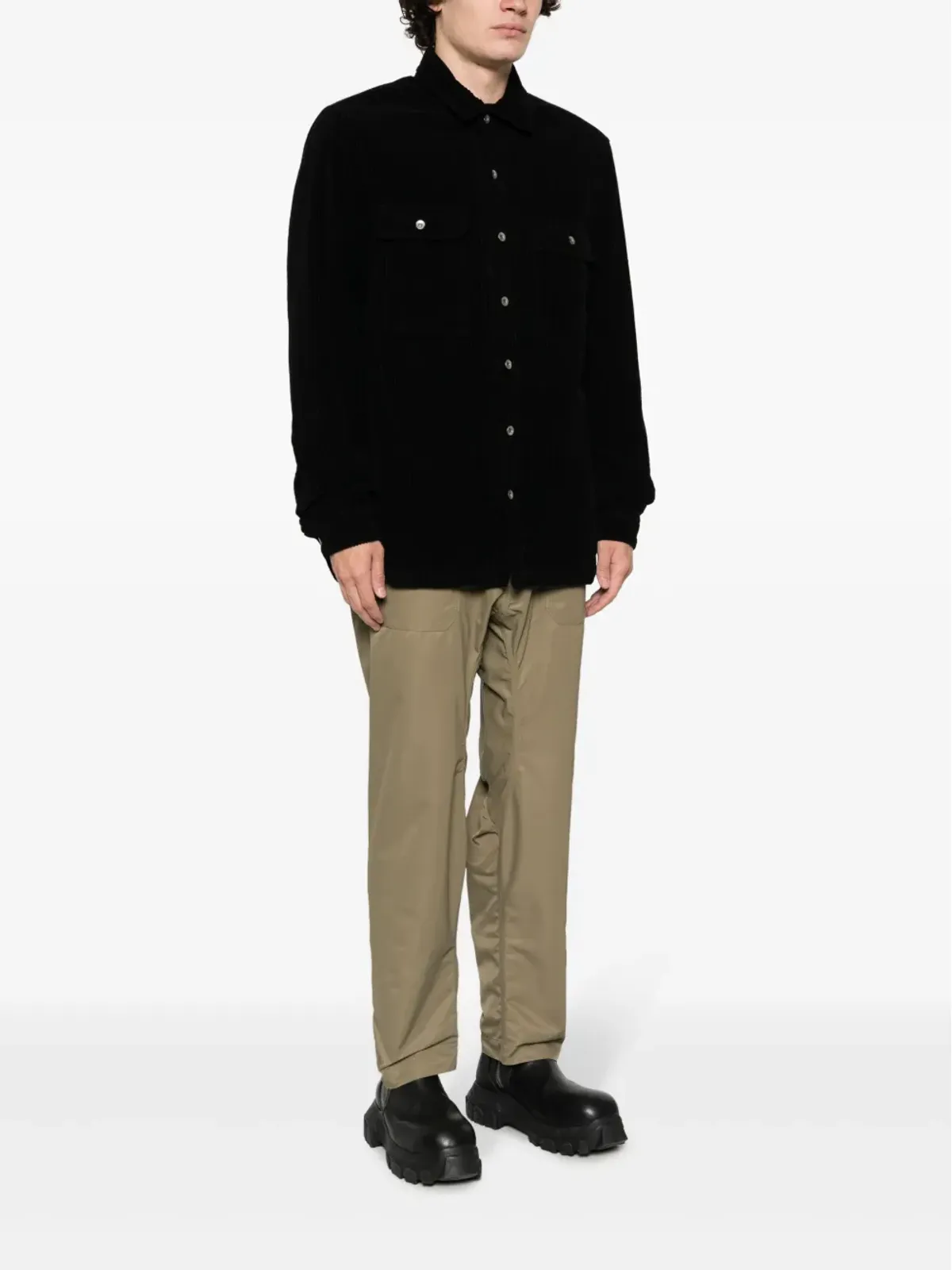 Rick Owens DRKSHDW コーデュロイコットンシャツジャケット ブラック - 画像3
