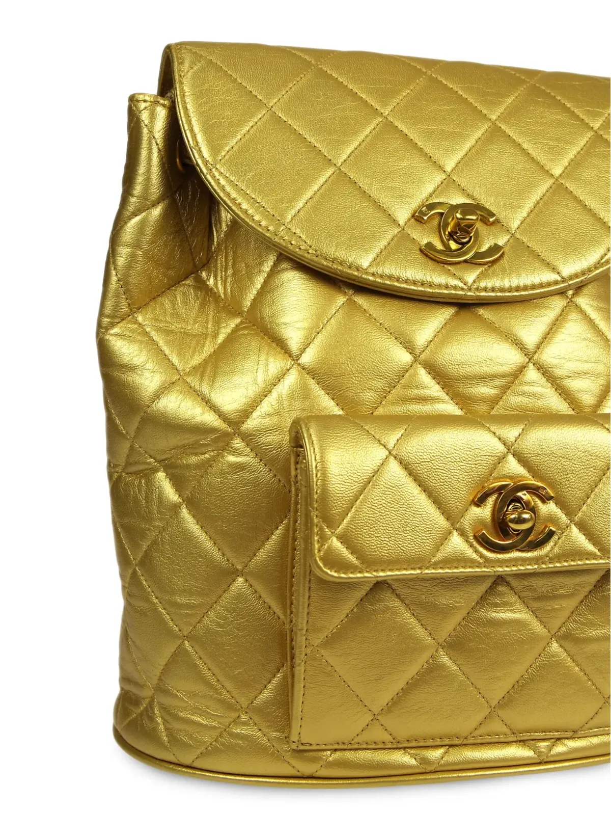 CHANEL ビンテージ Duma ダイヤモンドキルト バックパック イエロー - 画像3