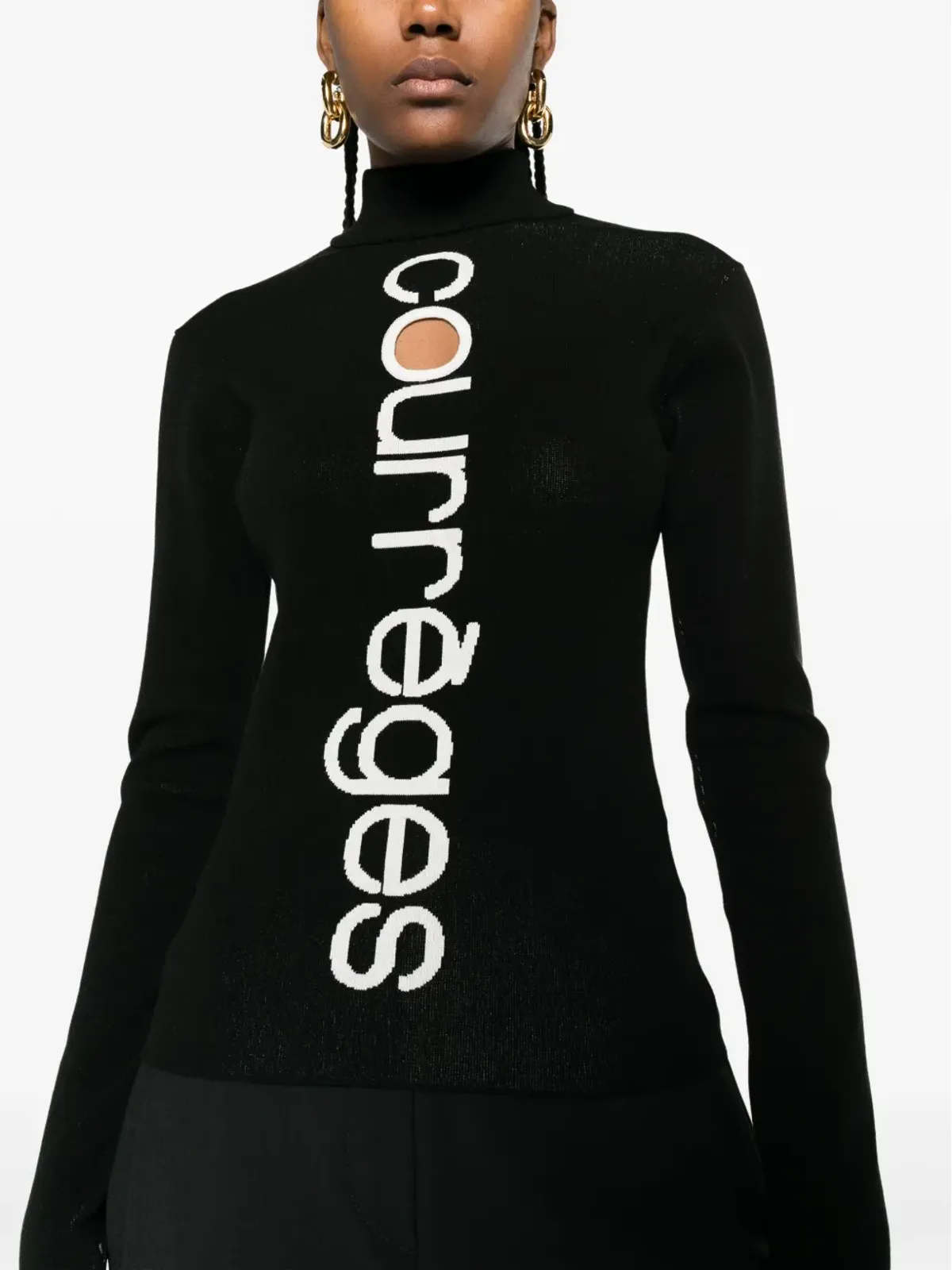 Courrèges ロゴ入りインターシャ カットアウト ジャンパー ブラック - 画像5