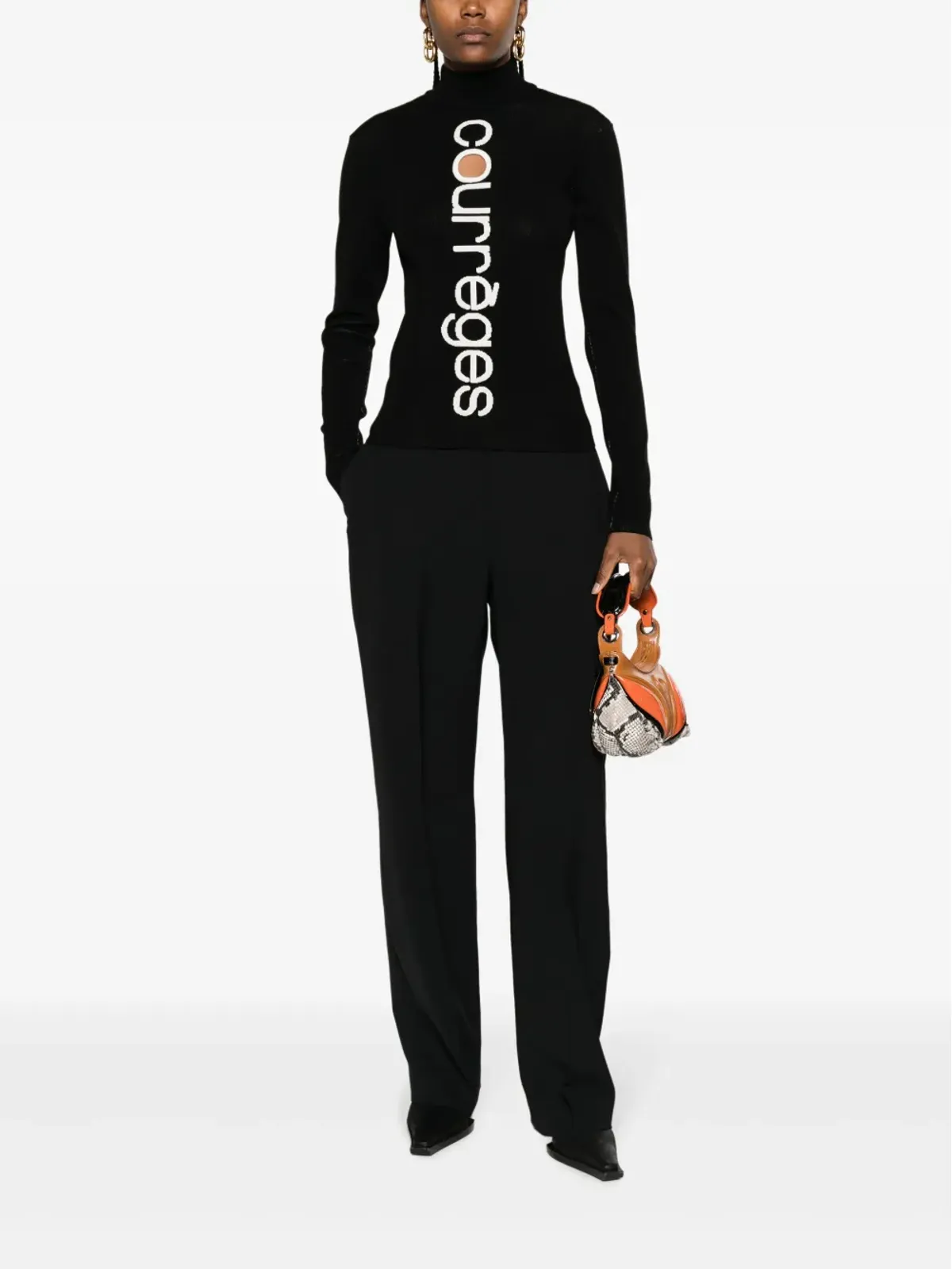 Courrèges ロゴ入りインターシャ カットアウト ジャンパー ブラック - 画像2