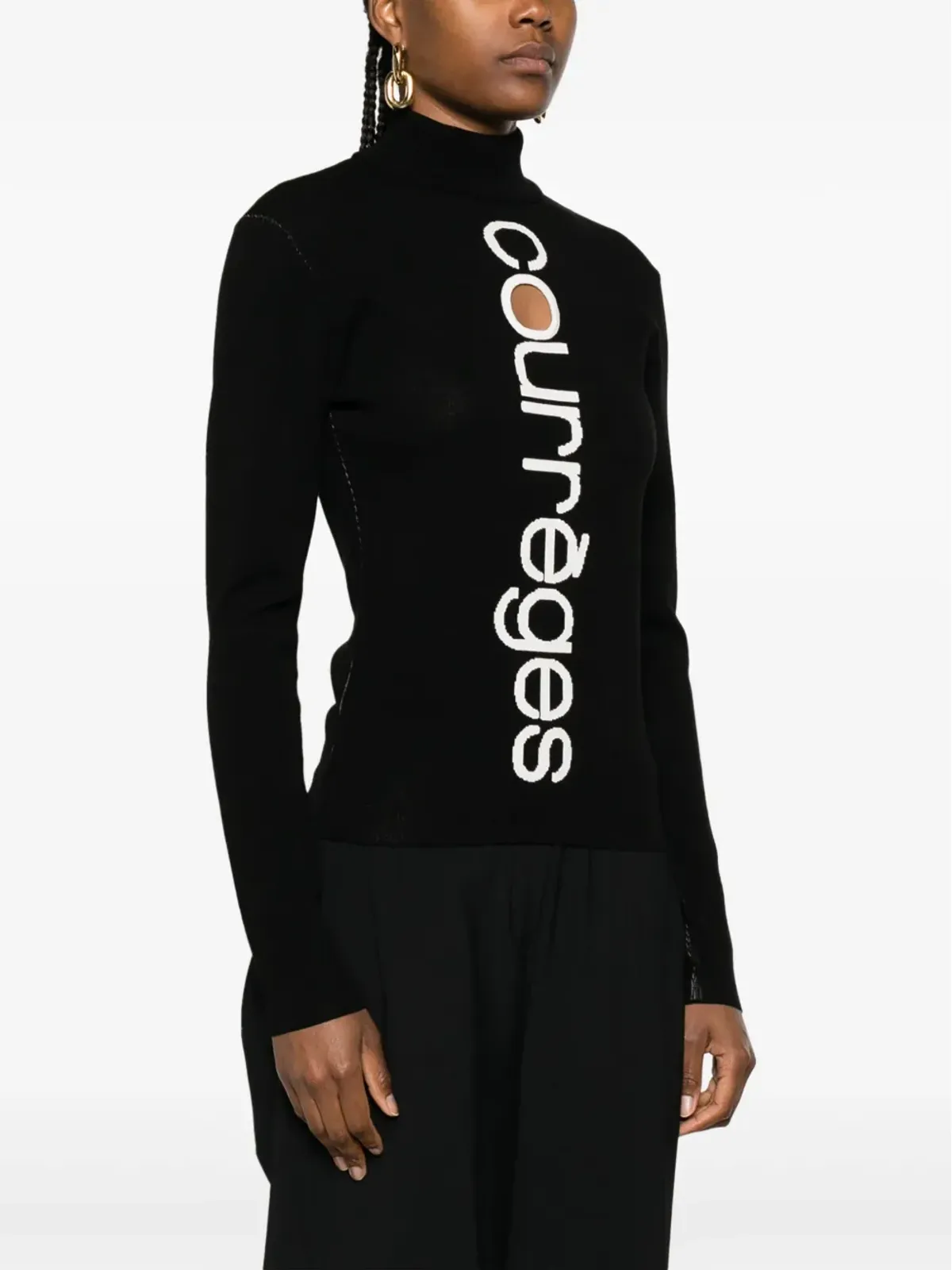 Courrèges ロゴ入りインターシャ カットアウト ジャンパー ブラック - 画像3