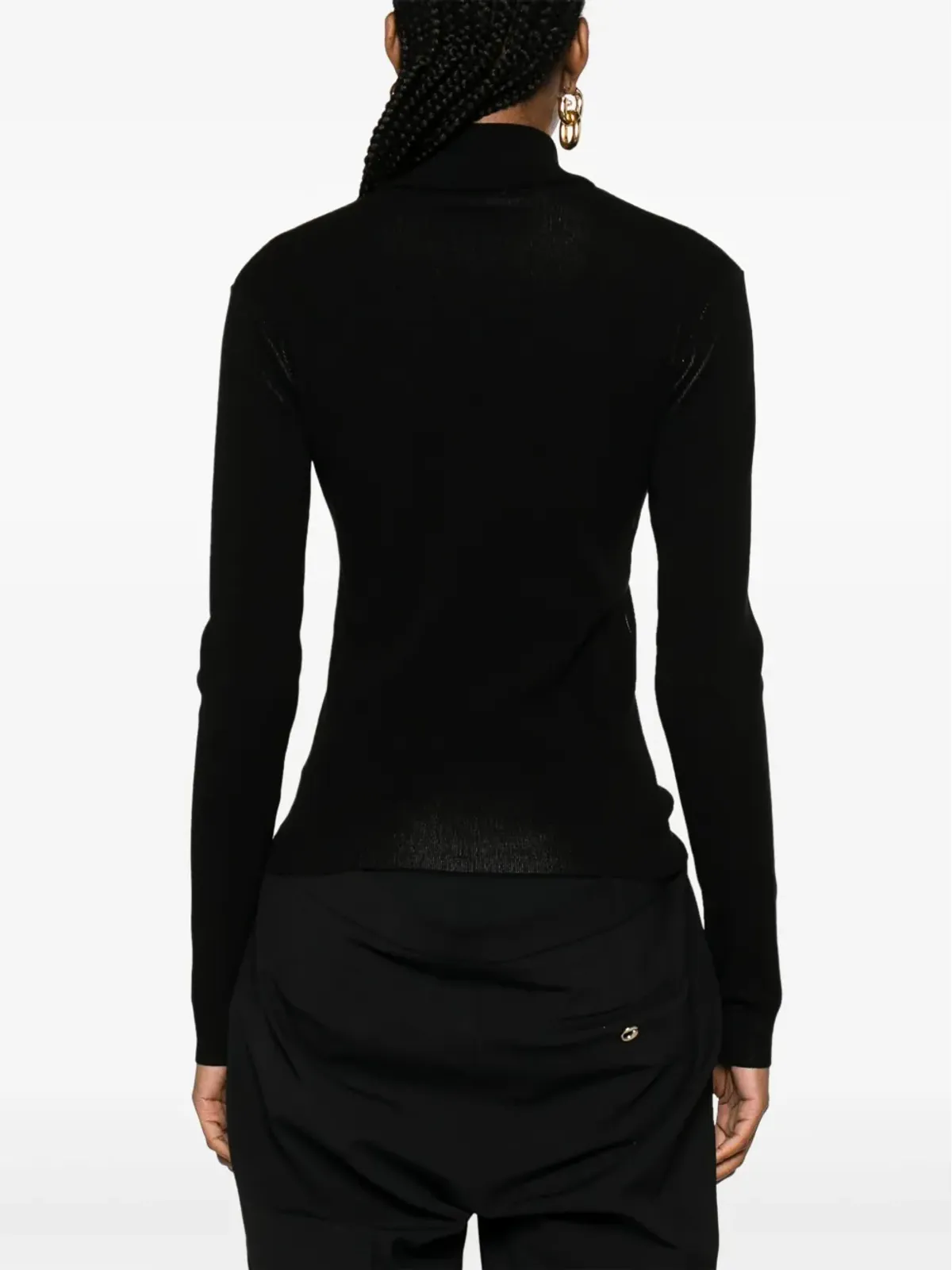 Courrèges ロゴ入りインターシャ カットアウト ジャンパー ブラック - 画像4