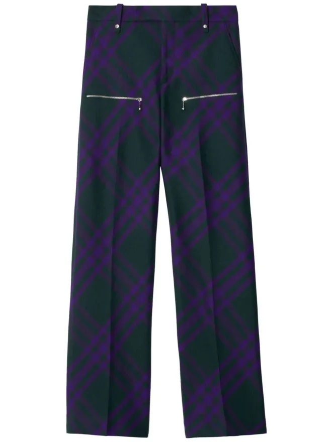 Burberry Burberry チェック柄ウールパンツ - パープルの商品画像